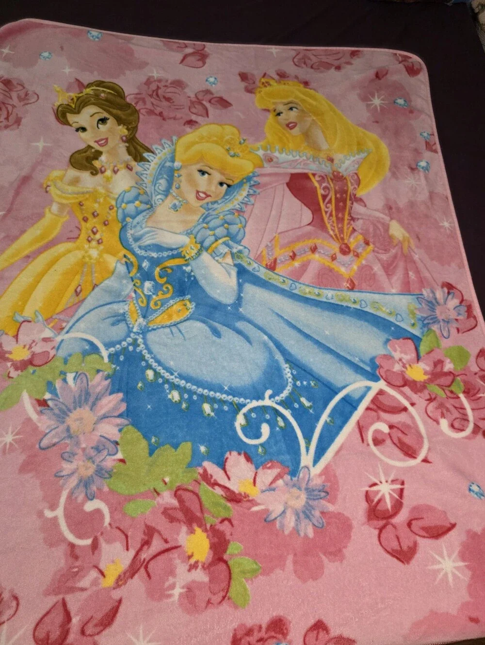 Vintage Disney Princess Fleece Blanket Belle Cinderella Aurora throw